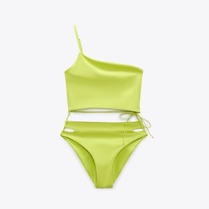 NWOT Zara Lime Green Asymmetric Swimsuit